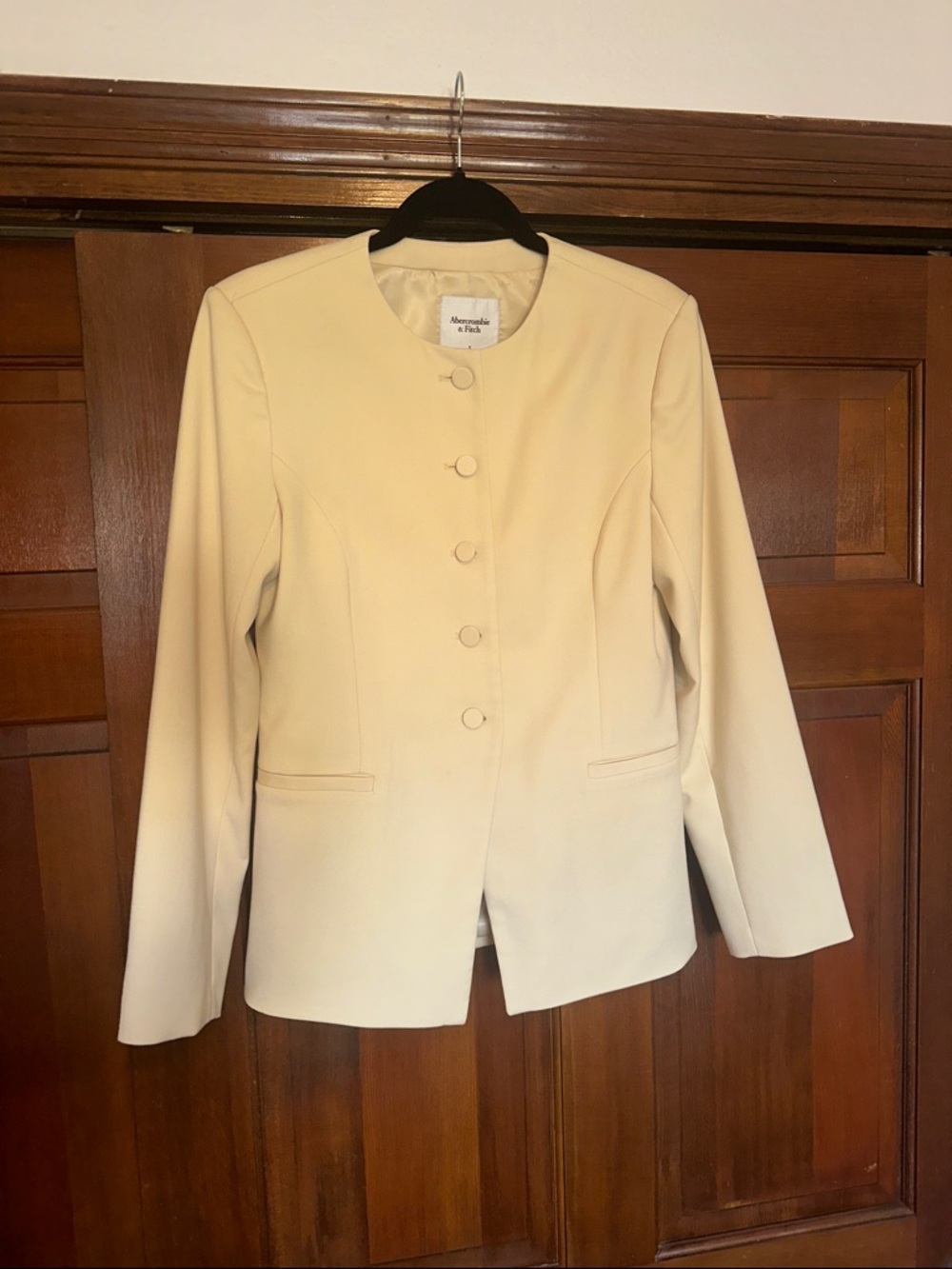 Abercrombie & Fitch Pale Yellow Collarless Button Front Suiting Blazer - Picture 2 of 7